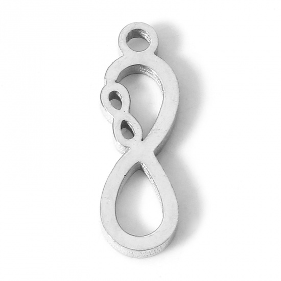 Picture of 304 Stainless Steel Charms Silver Tone Infinity Symbol 15mm x 5mm, 5 PCs
