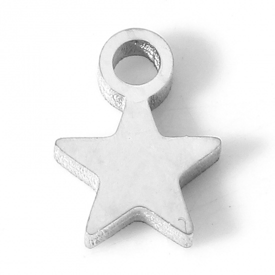 Picture of 304 Stainless Steel Galaxy Charms Silver Tone Pentagram Star 7mm x 5.5mm, 5 PCs