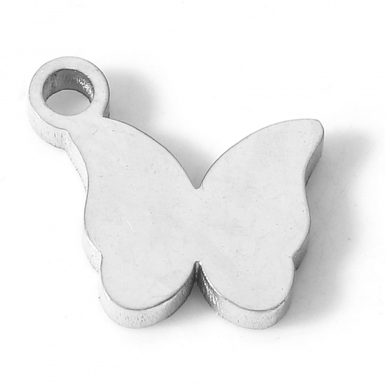 Picture of 304 Stainless Steel Insect Charms Silver Tone Butterfly Animal 9mm x 8.5mm, 5 PCs