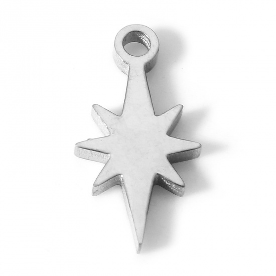 Picture of 304 Stainless Steel Galaxy Charms Silver Tone Star 13mm x 7mm, 5 PCs