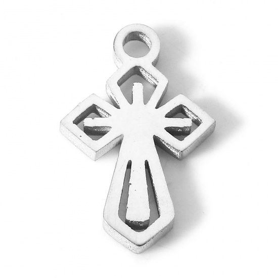 Picture of 304 Stainless Steel Religious Charms Silver Tone Cross 13mm x 8mm, 5 PCs