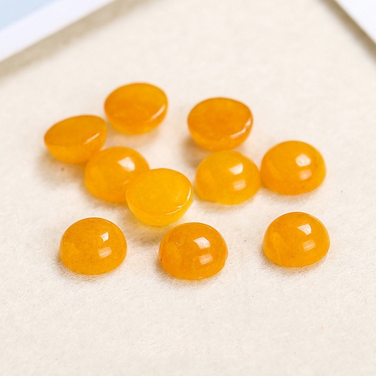 Picture of (Grade A) Chalcedony ( Natural ) Dome Seals Cabochon Round Yellow 10mm Dia., 5 PCs