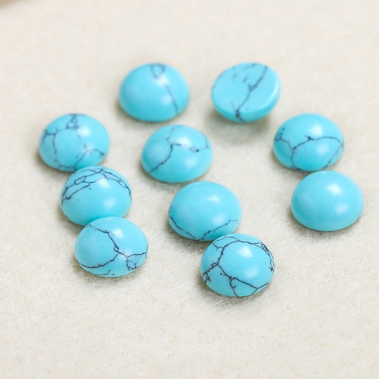 Picture of (Grade C) Turquoise ( Synthetic ) Dome Seals Cabochon Round Light Blue 6mm Dia., 5 PCs