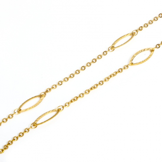 Picture of 1 Piece 304 Stainless Steel Handmade Link Chain Necklace For DIY Jewelry Making Marquise Gold Plated With Lobster Claw Clasp And Extender Chain 42.5cm(16 6/8") long, Chain Size: 2mm