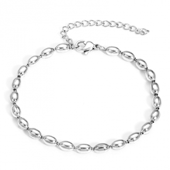 Picture of 304 Stainless Steel Ball Chain Bracelets Silver Tone With Lobster Claw Clasp And Extender Chain 17cm(6 6/8") long, 1 Piece