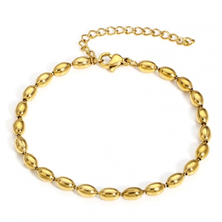 Picture of Wholesale 304 Stainless Steel Ball Chain Bracelets, Gold Plated Women's Minimalist Gift Jewelry Supply, 17cm(6.7") long, Chain Size: 4mm, 1 Piece