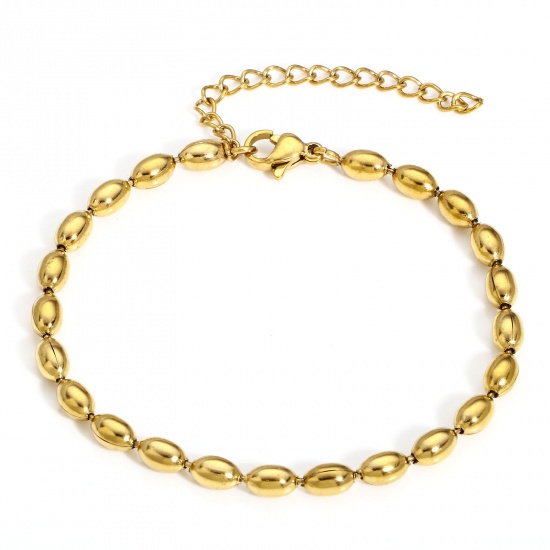 Picture of 304 Stainless Steel Ball Chain Bracelets Gold Plated With Lobster Claw Clasp And Extender Chain 17cm(6 6/8") long, 1 Piece