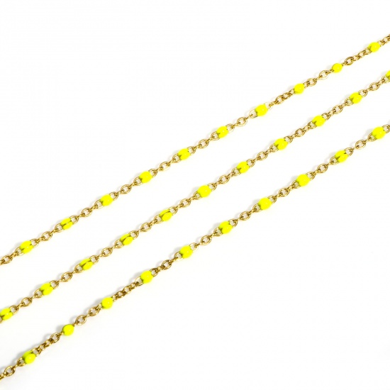 Picture of 1 M 304 Stainless Steel Link Cable Chain For Handmade DIY Jewelry Making Findings Gold Plated Neon Yellow Enamel 2.7x2mm