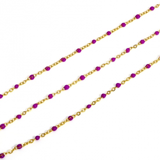Picture of 1 M 304 Stainless Steel Link Cable Chain For Handmade DIY Jewelry Making Findings Gold Plated Purple Enamel 2.7x2mm