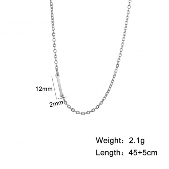 Picture of 1 Piece 304 Stainless Steel Stylish Link Cable Chain Necklace Silver Tone Initial Alphabet/ Capital Letter Message " I " 45cm(17 6/8") long