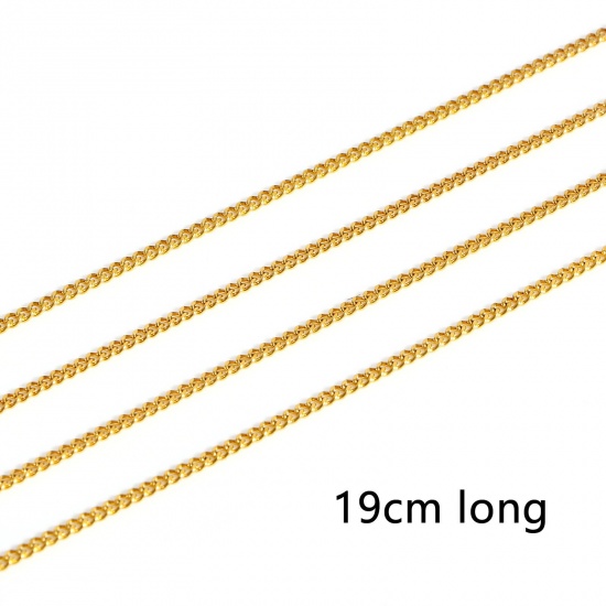 Picture of 1 Piece Eco-friendly PVD Vacuum Plating 304 Stainless Steel Cuban Link Chain Bracelets Gold Plated With Lobster Claw Clasp And Extender Chain 19cm(7 4/8") long