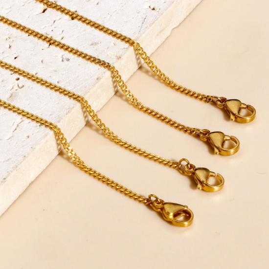Picture of 1 Piece Eco-friendly PVD Vacuum Plating 304 Stainless Steel Cuban Link Chain Bracelets Gold Plated With Lobster Claw Clasp And Extender Chain 19cm(7 4/8") long