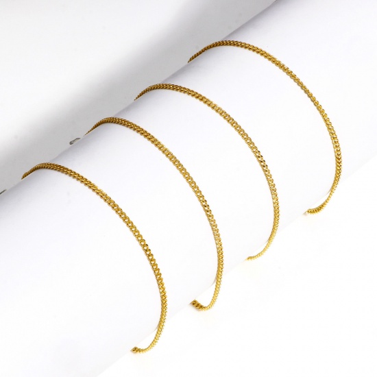 Picture of 1 Piece Eco-friendly PVD Vacuum Plating 304 Stainless Steel Cuban Link Chain Bracelets Gold Plated With Lobster Claw Clasp And Extender Chain 19cm(7 4/8") long