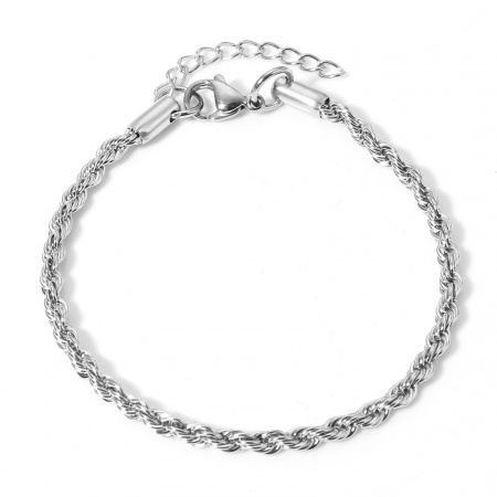Imagen de 304 Acero Inoxidable Cadena de Trenzada Pulseras Al Por Mayor, Tono de Plata Mujeres Minimalista Regalo Suministro de Joyería, 18cm longitud, Tamaño de la Cadena: 3mm, 1 Unidad