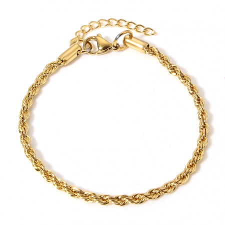 Imagen de 304 Acero Inoxidable Cadena de Trenzada Pulseras Al Por Mayor, Chapado en Oro de 18K Enchapado al Vacío, Mujeres Minimalista Regalo Suministro de Joyería, 18cm longitud, Tamaño de la Cadena: 3mm, 1 Unidad