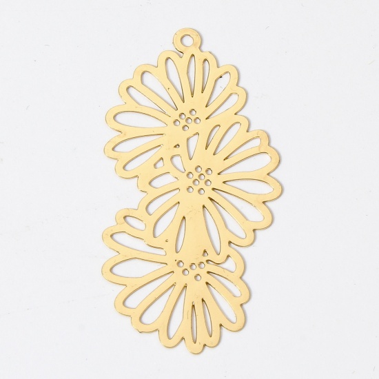 Image de 10 Pcs Pendentifs Estampe en Filigrane en Alliage de Fer Plaqué Or KC Fleur Marguerite Creux 3.8cm x 2cm