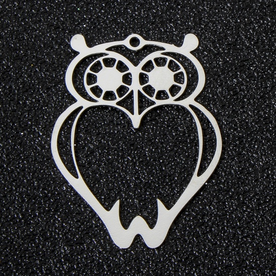 Image de 10 Pcs Pendentifs Estampe en Filigrane en Alliage de Fer Argent Mat Hibou Creux 3.2cm x 2.4cm