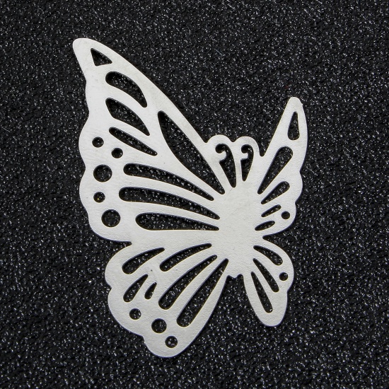 Image de 10 Pcs Pendentifs Estampe en Filigrane en Alliage de Fer Argent Mat Papillon Creux 4.2cm x 2.7cm