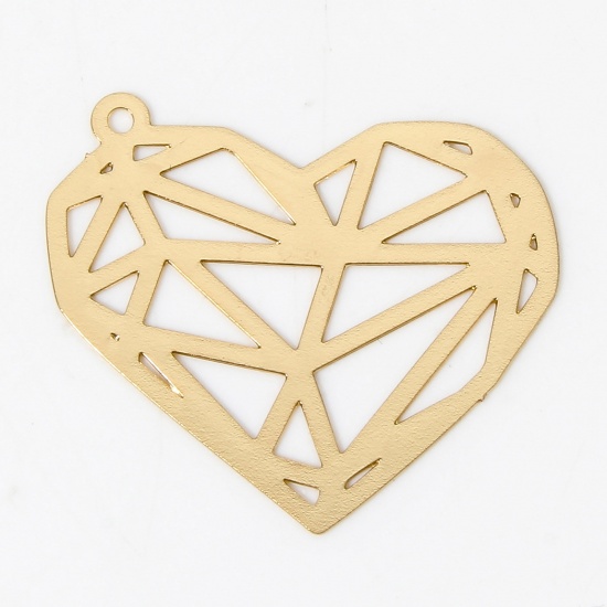 Picture of 10 PCs Iron Based Alloy Origami Charms KC Gold Plated Heart Filigree Stamping 27cm x 22.5cm