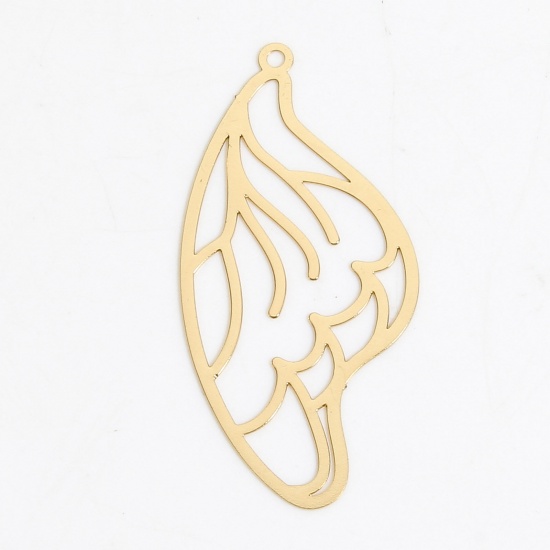 Picture of 10 PCs Iron Based Alloy Filigree Stamping Charms KC Gold Plated Butterfly Wing Hollow 4.4cm x 2.1cm