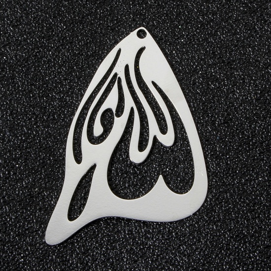 Picture of 10 PCs Iron Based Alloy Filigree Stamping Charms Silver Tone Butterfly Wing Hollow 4.4cm x 2.7cm