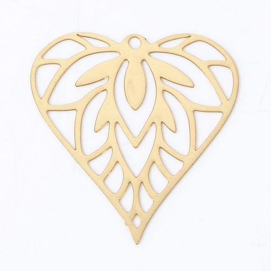 Picture of 10 PCs Iron Based Alloy Filigree Stamping Charms KC Gold Plated Heart Hollow 3cm x 2.8cm