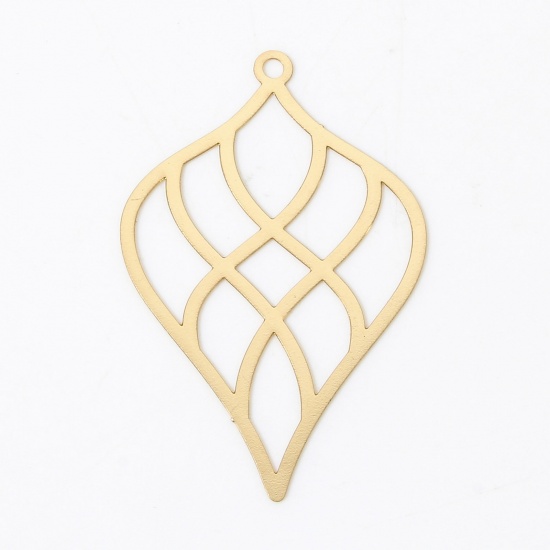 Picture of 10 PCs Iron Based Alloy Filigree Stamping Charms KC Gold Plated Petaline Hollow 4cm x 2.6cm