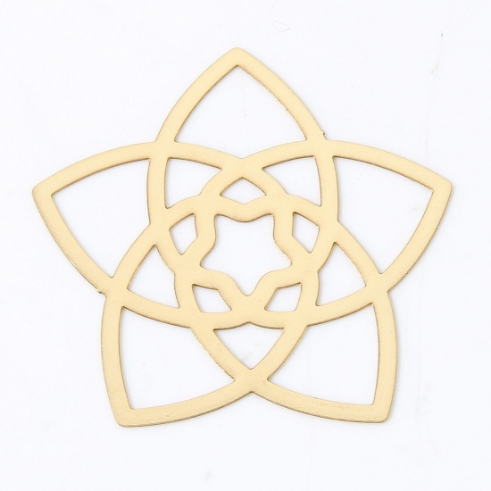 Picture of 10 PCs Iron Based Alloy Filigree Stamping Charms KC Gold Plated Flower Hollow 3cm x 3cm