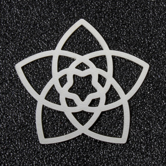 Picture of 10 PCs Iron Based Alloy Filigree Stamping Charms Silver Tone Flower Hollow 3cm x 3cm