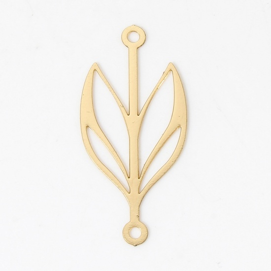 Picture of 20 PCs Iron Based Alloy Filigree Stamping Connectors Charms Pendants KC Gold Plated Leaf 25mm x 11.5mm