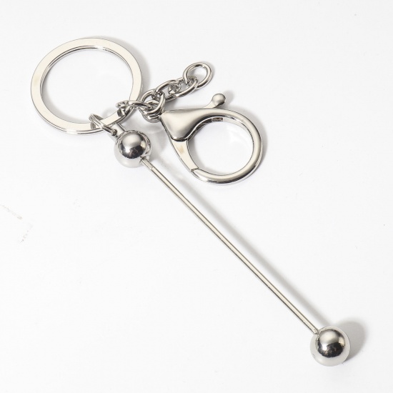 Picture of 1 Piece Zinc Based Alloy & Iron Based Alloy Beadable Keychain & Keyring Bars Blanks DIY Craft Accessories Silver Tone Can Be Screwed Off 15.2cm x 3cm