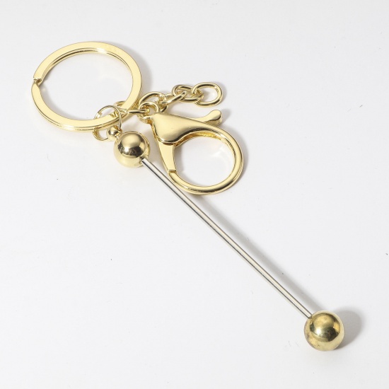 Picture of 1 Piece Zinc Based Alloy & Iron Based Alloy Beadable Keychain & Keyring Bars Blanks DIY Craft Accessories KC Gold Plated Can Be Screwed Off 15.2cm x 3cm