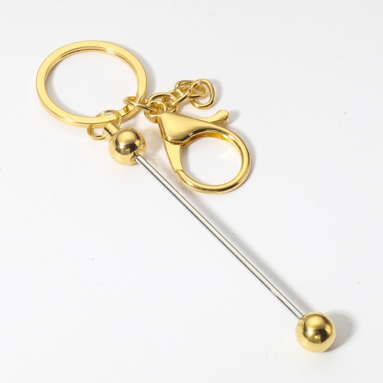 Picture of 1 Piece Zinc Based Alloy & Iron Based Alloy Beadable Keychain & Keyring Bars Blanks DIY Craft Accessories Gold Plated Can Be Screwed Off 15.2cm x 3cm