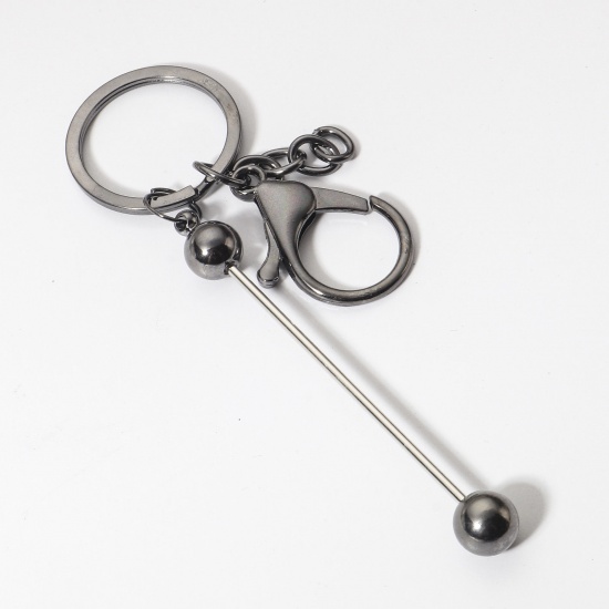 Picture of 1 Piece Zinc Based Alloy & Iron Based Alloy Beadable Keychain & Keyring Bars Blanks DIY Craft Accessories Gunmetal Can Be Screwed Off 15.2cm x 3cm