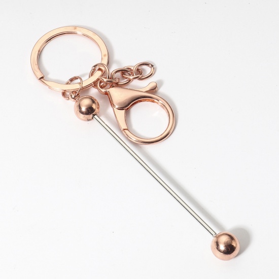 Picture of 1 Piece Zinc Based Alloy & Iron Based Alloy Beadable Keychain & Keyring Bars Blanks DIY Craft Accessories Rose Gold Can Be Screwed Off 15.2cm x 3cm