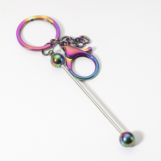 Picture of 1 Piece Zinc Based Alloy & Iron Based Alloy Beadable Keychain & Keyring Bars Blanks DIY Craft Accessories Rainbow Color Plated Can Be Screwed Off 15.2cm x 3cm