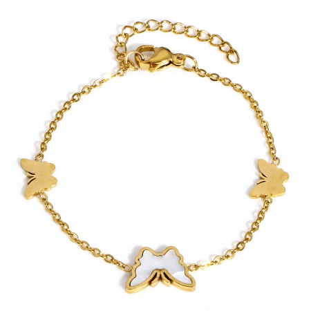 Imagen de Mariposa 304 Acero Inoxidable & Concha Naturales Cadena de Cable Cruz Pulseras Al Por Mayor, Chapado en Oro Mujeres Insecto Regalo Suministro de Joyería, 16cm longitud, 1 Unidad