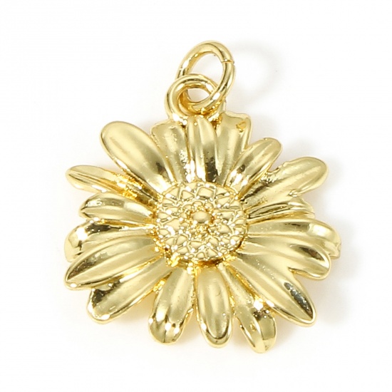Picture of 1 Piece Brass Charms 18K Real Gold Plated Daisy Flower 18mm x 15mm