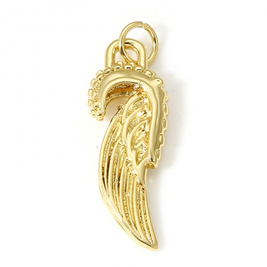 Picture of 1 Piece Brass Charms 18K Real Gold Plated Wing Double Sided 27.5mm x 8.5mm                                                                                                                                                                                    
