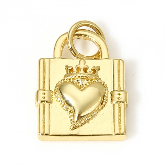 Picture of 1 Piece Brass Charms 18K Real Gold Plated Lock Heart 18.5mm x 11mm                                                                                                                                                                                            