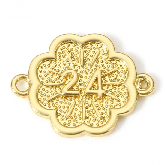 Picture of 1 Piece Brass Year Charms 18K Real Gold Plated Flower Message " 24 " 18mm x 14mm                                                                                                                                                                              