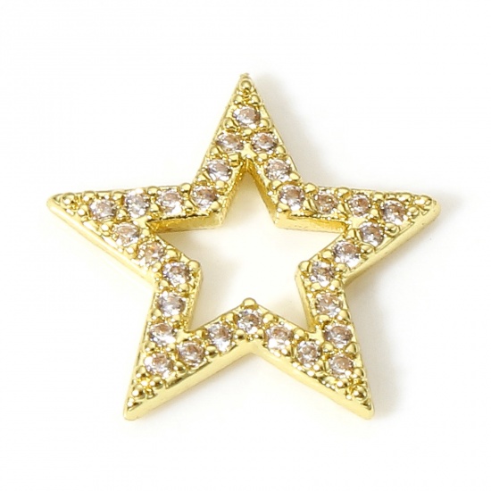 Immagine di 1 Pz Ottone Galassia Pendenti Charms Connettori Accessori Stella a Cinque Punte 18K Vero Oro Placcato Micro Spianare Trasparente Cubic Zirconiae 13mm x 13mm