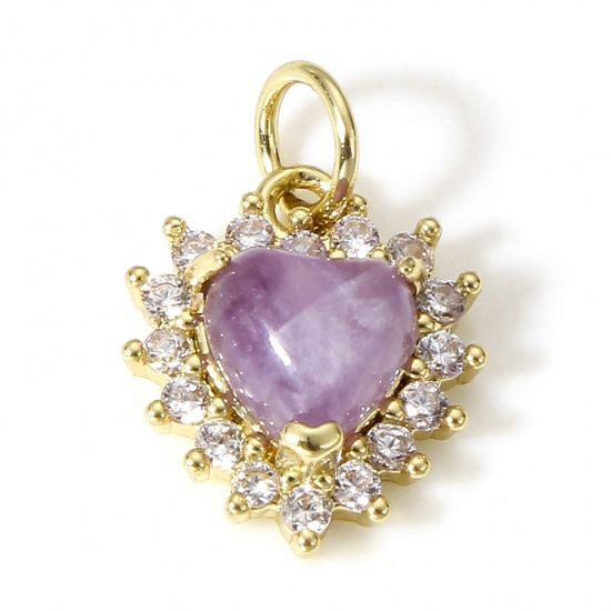 Immagine di 1 Pz Ottone Charms Cuore 18K Vero Oro Placcato Gemma Imitata Trasparente Cubic Zirconiae 16mm x 11mm