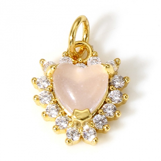 Immagine di 1 Pz Ottone Charms Cuore 18K Vero Oro Placcato Gemma Imitata Trasparente Cubic Zirconiae 12mm x 9mm