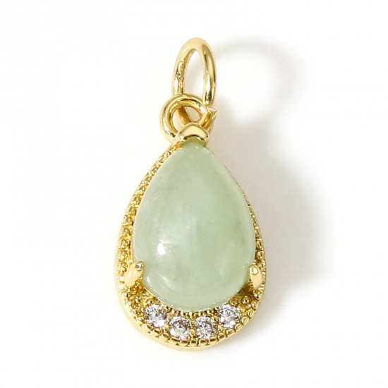 Immagine di 1 Pz Ottone Charms Goccia 18K Vero Oro Placcato Gemma Imitata Trasparente Cubic Zirconiae 16.5mm x 8mm
