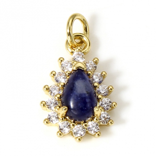 Immagine di 1 Pz Ottone Charms Goccia 18K Vero Oro Placcato Gemma Imitata Trasparente Cubic Zirconiae 15mm x 8.5mm