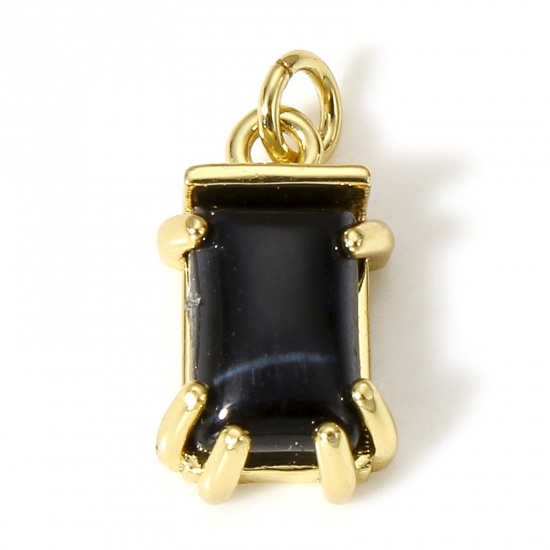 Immagine di 1 Pz Ottone Charms Rettangolo 18K Vero Oro Placcato Gemma Imitata 15mm x 7.5mm