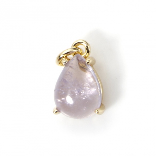 Immagine di 1 Pz Ottone Charms Goccia 18K Vero Oro Placcato Gemma Imitata 12mm x 6.5mm
