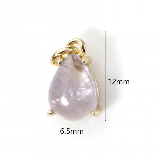 Immagine di 1 Pz Ottone Charms Goccia 18K Vero Oro Placcato Gemma Imitata 12mm x 6.5mm