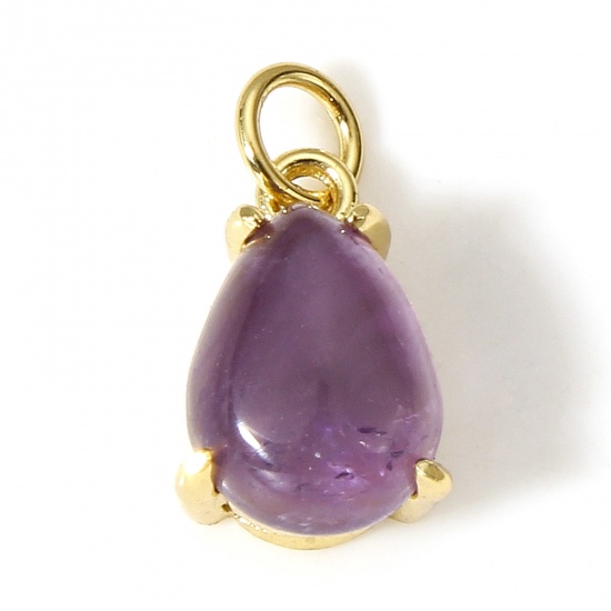 Immagine di 1 Pz Ottone Charms Goccia 18K Vero Oro Placcato Gemma Imitata 12mm x 6.5mm